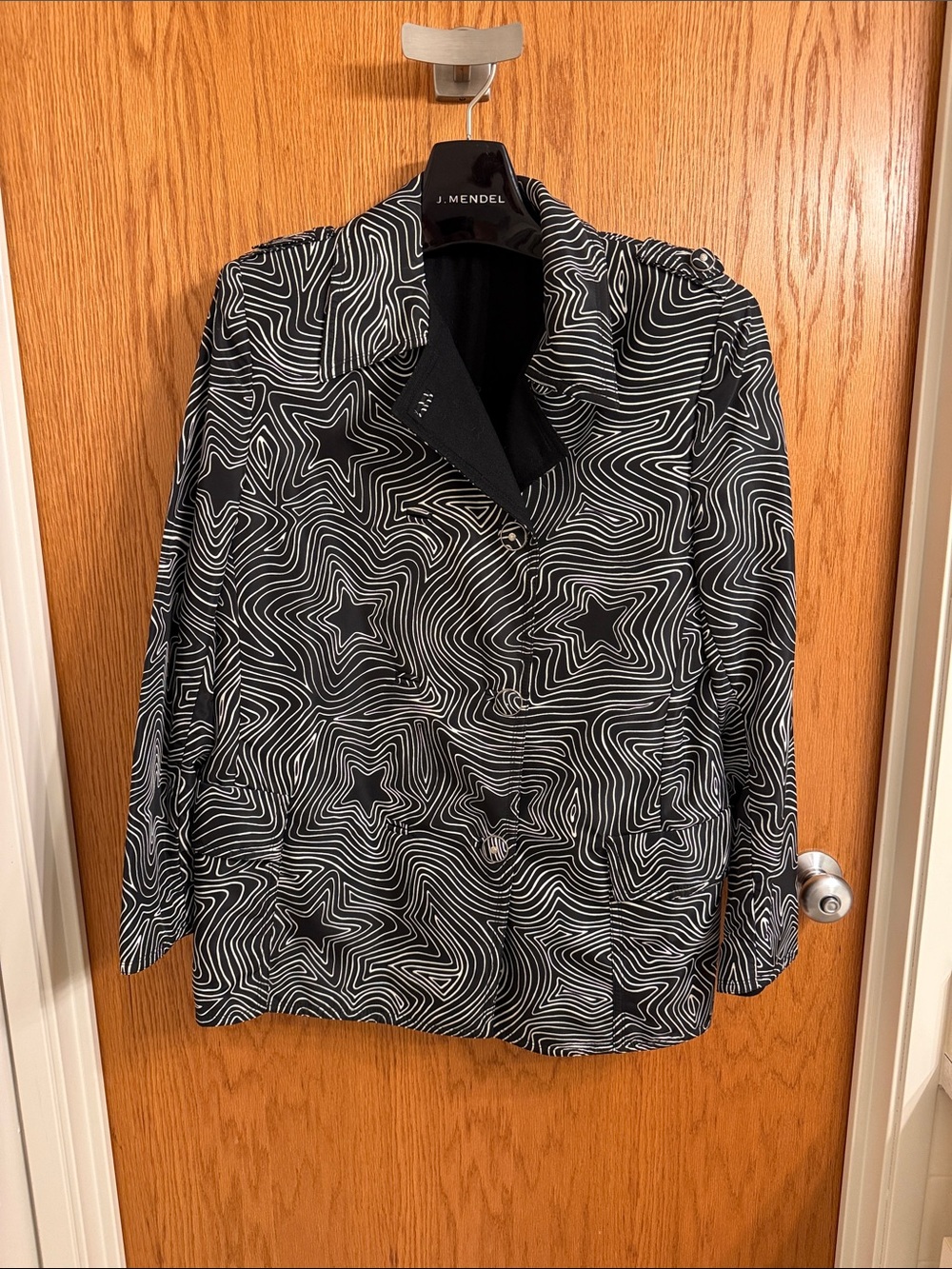 Gianni Versace Raincoat/Overcoat, Black & White Abstract Star-Line, designer